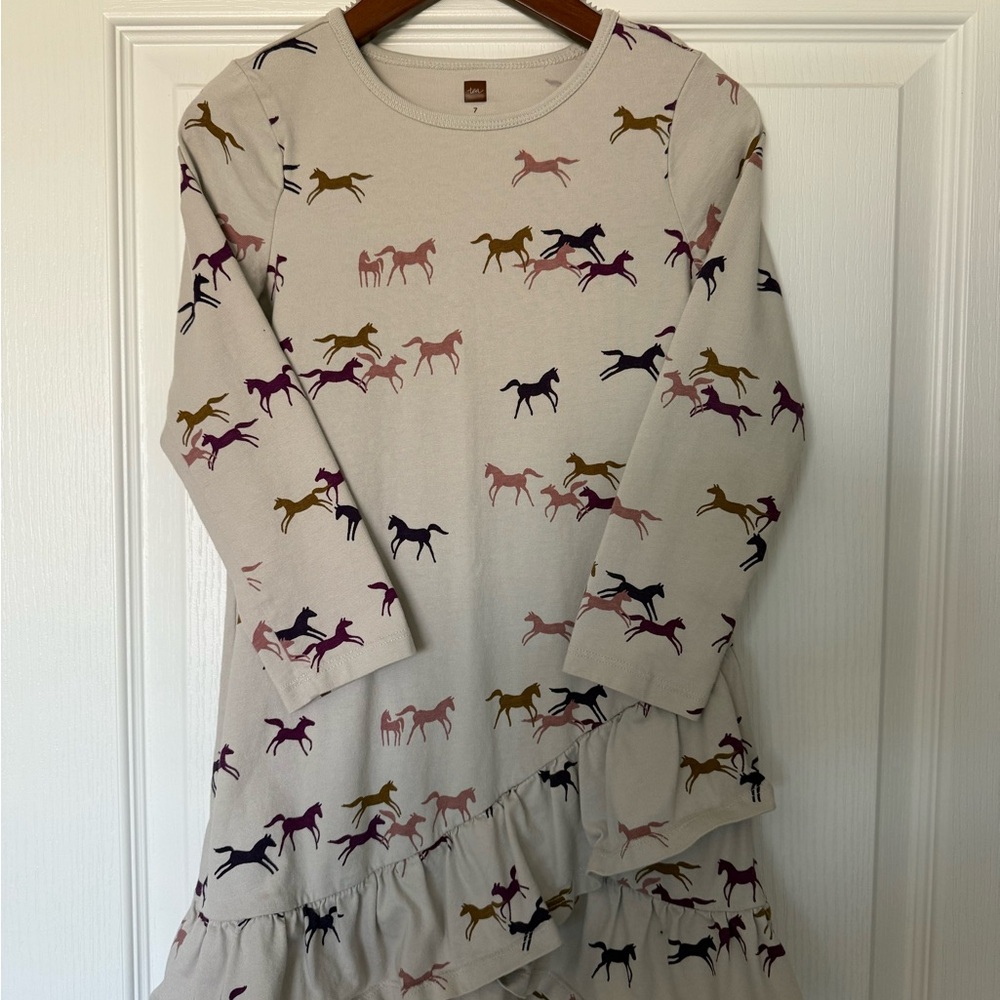 Tea Collection Cream Dress with Horse Pattern